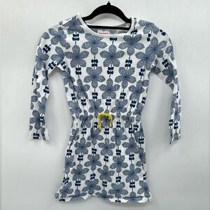 HANNA ANDERSSON White-Blue cotton girls floral long sleeve dress 130